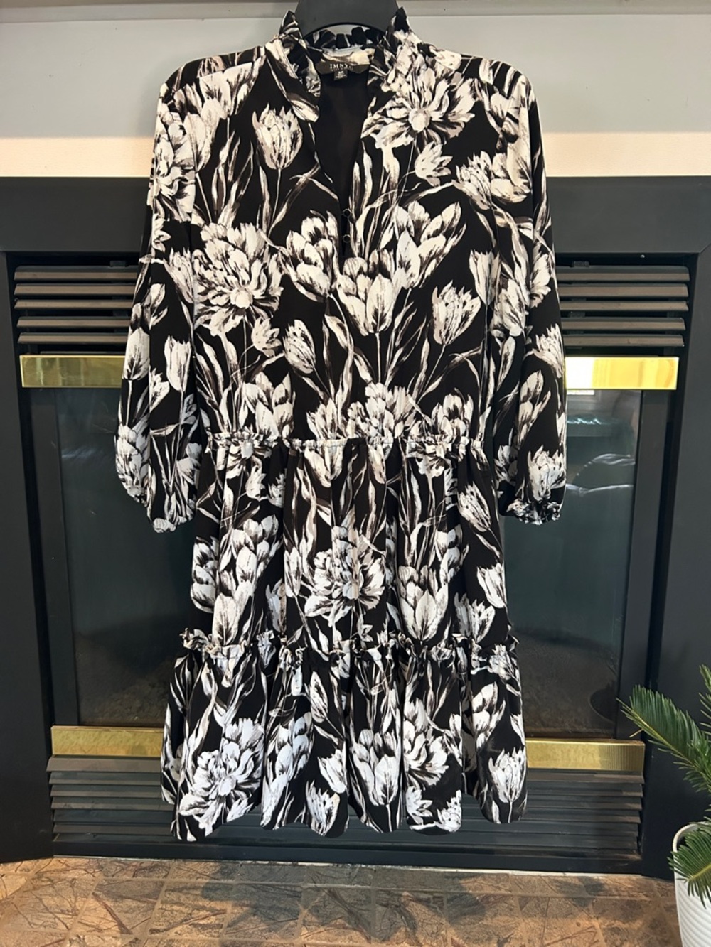 Black & White Floral Tiered Mini Dress